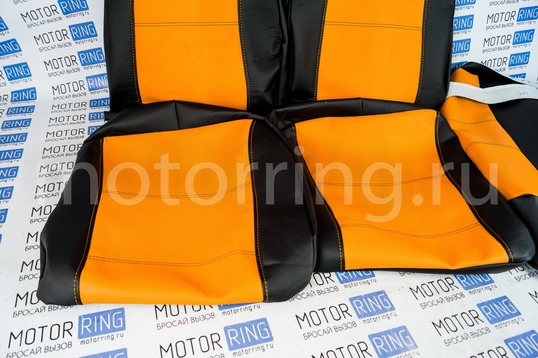 ХалявING! Обивка сидений (не чехлы) экокожа оранжевая перфорация для ВАЗ 2108-21099, 2113-2115,  Нива 2131 5 дверная (длинная)