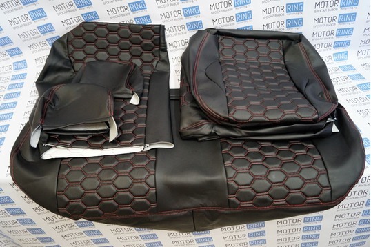 Обивка сидений (не чехлы) экокожа гладкая с цветной строчкой Соты для Лада Приора седан