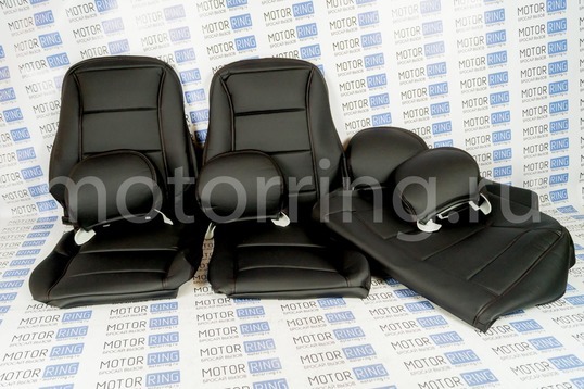 Обивка сидений (не чехлы) экокожа с перфорированной центральной частью и горизонтальной отстрочкой (Линии) для Лада Приора седан_1