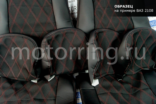 Обивка сидений (не чехлы) экокожа с тканью Полет (цветная строчка Ромб, Квадрат) для Лада Приора 2 хэтчбек