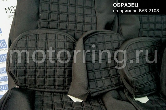 Обивка сидений (не чехлы) черная ткань, центр из ткани на подкладке 10мм с цветной строчкой Ромб, Квадрат для Лада Приора 2 хэтчбек