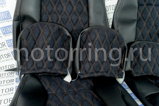 Обивка сидений (не чехлы) экокожа с алькантарой (цветная строчка Ромб, Квадрат) для ВАЗ 2110