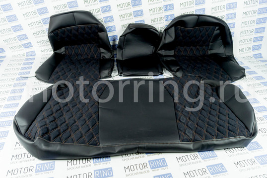 Обивка сидений (не чехлы) экокожа с алькантарой (цветная строчка Ромб, Квадрат) для ВАЗ 2110