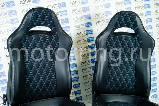 Комплект анатомического салона Recaro в сборе экокожа с алькантарой (цветная строчка Ромб/Квадрат) для ВАЗ 2111, 2112, Лада Приора хэтчбек, универсал