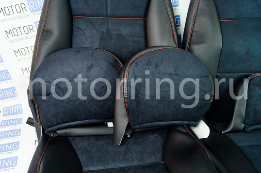 Обивка сидений (не чехлы) экокожа с алькантарой, горизонтальной отстрочкой (Линии) для ВАЗ 2111, 2112