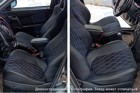 Комплект анатомического салона Recaro в сборе экокожа с алькантарой (цветная строчка Ромб/Квадрат) для ВАЗ 2111, 2112, Лада Приора хэтчбек, универсал