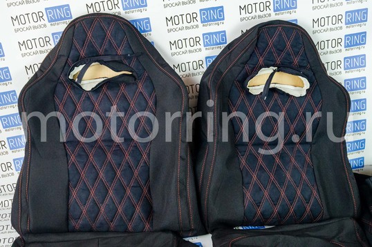 Обивка (не чехлы) сидений Recaro ткань с алькантарой (цветная строчка Ромб, Квадрат) для ВАЗ 2110, Лада Приора седан