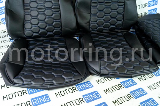 Обивка сидений (не чехлы) экокожа гладкая с цветной строчкой Соты для ВАЗ 2108-21099, 2113-2115, 5-дверной Лада 4х4 (Нива) 2131