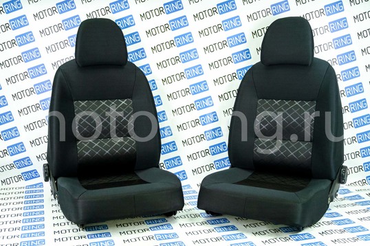 Комплект комбинированных (ткань с алькантарой) сидений от Приора 2 адаптированных для ВАЗ 2109, 21099, 2114, 2115_1