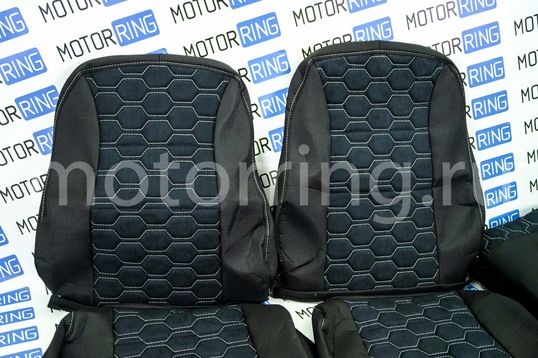 Обивка сидений (не чехлы) ткань с алькантарой (цветная строчка Соты) для ВАЗ 2108-21099, 2113-2115, 5-дверной Лада 4х4 (Нива) 2131