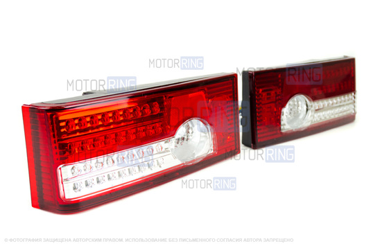 Задние диодные фонари красные с белой полосой и бегающим поворотником в стиле Лексус для ВАЗ 2108-21099, 2113, 2114_1