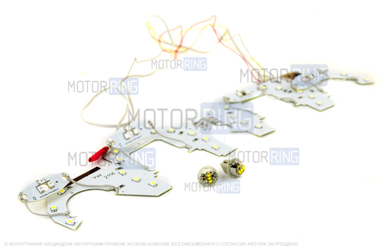 Светодиодная пересвеченная (красно-белая) плата с плавным розжигом для ВАЗ 2110-2112, 2113-2115, Шевроле Нива с комбинацией приборов VDO старого образца_1