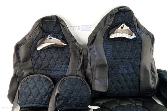 Обивка (не чехлы) сидений Recaro экокожа с алькантарой (цветная строчка Ромб, Квадрат) для ВАЗ 2110, Лада Приора седан