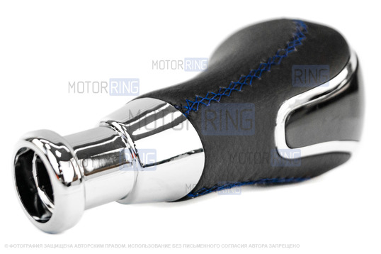 Ручка КПП Sal-Man в стиле Весты с хромированной вставкой и пыльником с синей строчкой для ВАЗ 2108-21099