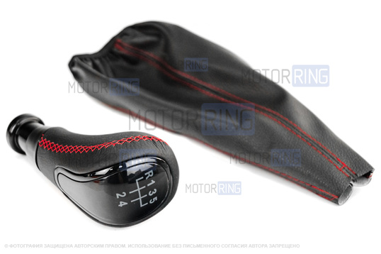 Ручка КПП Sal-Man в стиле Весты с черной вставкой и пыльником с красной прострочкой для ВАЗ 2108-21099_1