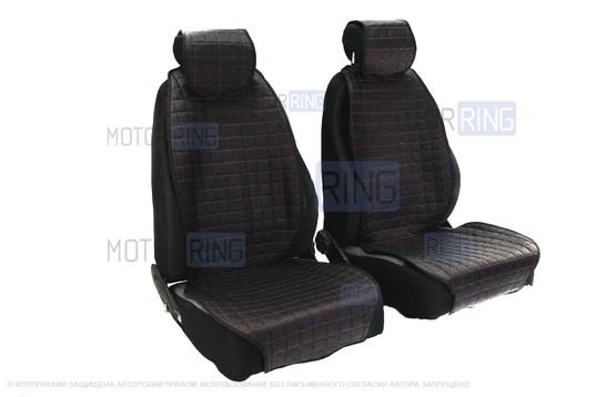 Универсальные защитные накидки передних сидений из перфорированной экокожи с одинарной цветной строчкой Квадрат_1