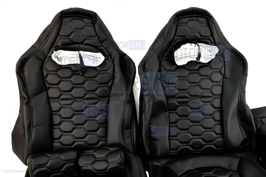 Обивка (не чехлы) сидений Recaro экокожа гладкая с цветной строчкой Соты для ВАЗ 2110, Лада Приора седан