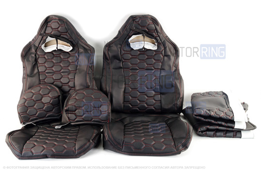 Обивка (не чехлы) сидений Recaro экокожа (центр с перфорацией и цветной строчкой Соты) для ВАЗ 2108-21099, 2113-2115, 5-дверной Нива 2131