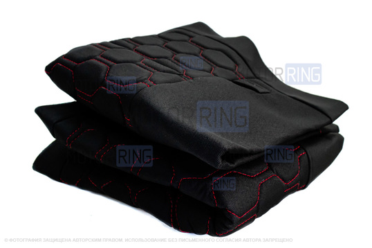 Обивка (не чехлы) сидений Recaro (черная ткань, центр из ткани на подкладке 10мм с цветной строчкой Соты) для ВАЗ 2108-21099, 2113-2115, 5-дверной Нива 2131