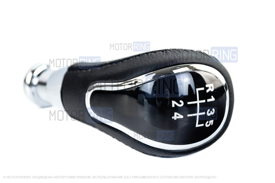 Ручка КПП Sal-Man в стиле Весты с пыльником из экокожи с черной строчкой для ВАЗ 2110-2112 с кулисой