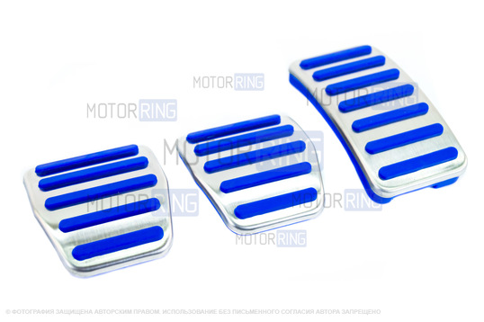 Накладки на педали Sal-Man хром с синей резиной для Лада Веста с МКПП_1