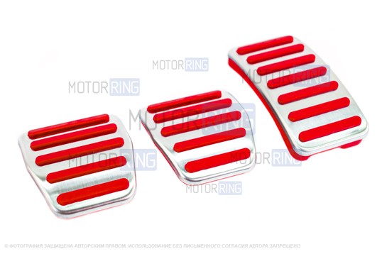 Накладки на педали Sal-Man хром с красной резиной для Лада Веста с МКПП_1