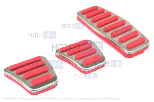 Накладки на педали Sal-Man с красными резиновыми вставками для ВАЗ 2114-2115, Лада 4х4, Нива Легенд, Тревел, Калина, Приора, Гранта, Шевроле Нива, Датсун с МКПП и Е-газ Bosch_1