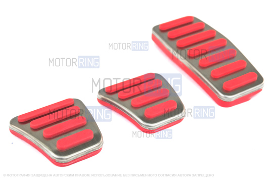 Накладки на педали Sal-Man с красными резиновыми вставками для ВАЗ 2114-2115, Лада 4х4, Нива Легенд, Тревел, Калина, Приора, Гранта, Шевроле Нива, Датсун с МКПП и Е-Газ Рикор_1