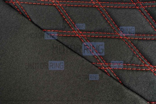 Модельные чехлы сидений (не обивка) черная ткань, центр из ткани на подкладке 10мм с цветной строчкой Ромб, Квадрат для Лада Калина_1