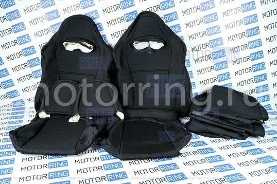 Обивка (не чехлы) сидений Recaro (черная ткань с центром из черной ткани на подкладке 10мм) для ВАЗ 2110, Лада Приора седан