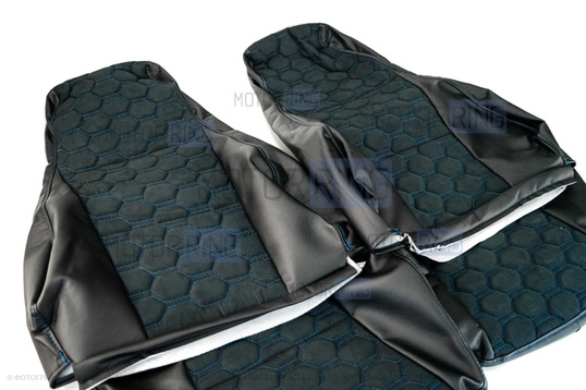 Обивка сидений (не чехлы) экокожа с алькантарой (цветная строчка Соты) для ВАЗ 2107