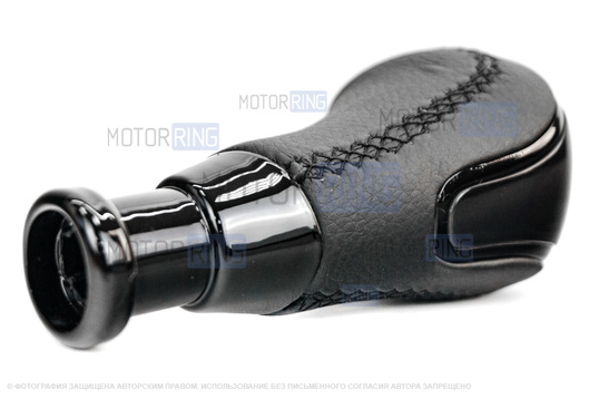 Ручка КПП Sal-Man в стиле Весты с черной вставкой и пыльником с черной прострочкой для ВАЗ 2110-2112 с кулисой
