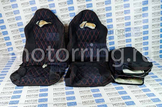 Обивка (не чехлы) сидений Recaro ткань с алькантарой (цветная строчка Ромб, Квадрат) для ВАЗ 2108-21099, 2113-2115, 5-дверной Нива 2131