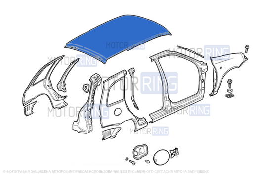 Панель крыши нового образца с отверстиями в катафорезном покрытии для Лада Калина универсал_1