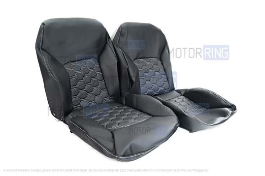Обивка сидений (не чехлы) экокожа гладкая с цветной строчкой Соты под цельный задний ряд сидений для Лада Гранта FL в комплектациях Standard, Classic, Comfort
