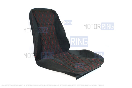 Обивка сидений (не чехлы) черная ткань, центр из ткани на подкладке 10мм с цветной строчкой Ромб, Квадрат для ВАЗ 2111, 2112