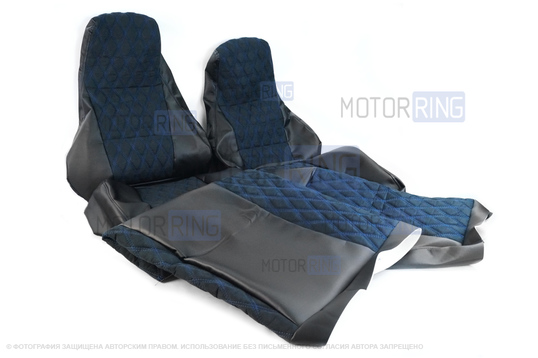 Обивка сидений (не чехлы) экокожа с алькантарой (цветная строчка Ромб, Квадрат) для ВАЗ 2107