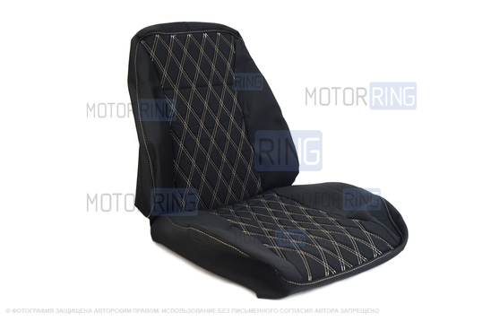 Обивка сидений (не чехлы) черная ткань, центр из ткани на подкладке 10мм с цветной строчкой Ромб, Квадрат для ВАЗ 2110