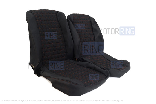 Обивка сидений (не чехлы) черная ткань, центр из ткани на подкладке 10мм с цветной строчкой Ромб, Квадрат для Лада Ларгус 5 мест