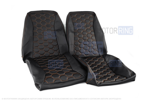 Обивка сидений (не чехлы) экокожа (центр с перфорацией и цветной строчкой Соты) для ВАЗ 2110