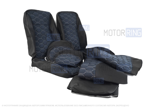 Обивка сидений (не чехлы) ткань с алькантарой (цветная строчка Соты) для ВАЗ 2110