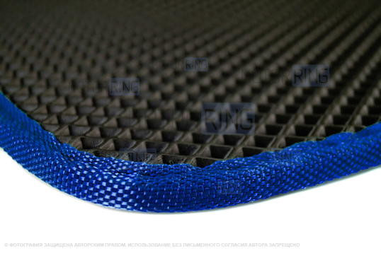 Салонные резиновые ковры Rezkon в стиле EVA с ячейками Ромб и синим кантом для Лада Калина_1