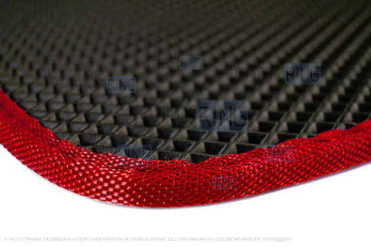 Салонные резиновые ковры Rezkon в стиле EVA с ячейками Ромб и красным кантом для Лада Калина_1