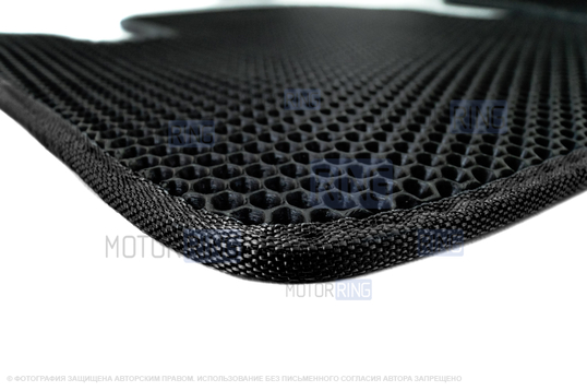 Салонные резиновые ковры Rezkon в стиле EVA с ячейками Соты и черным кантом для Лада Гранта, Гранта FL, Калина 2_1