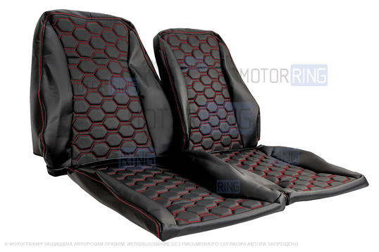 Обивка сидений (не чехлы) экокожа гладкая с цветной строчкой Соты для ВАЗ 2110