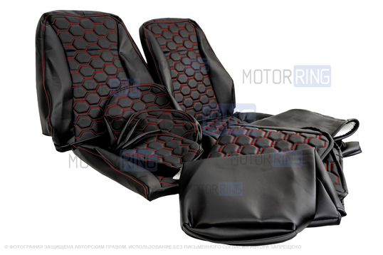 Обивка сидений (не чехлы) экокожа гладкая с цветной строчкой Соты для ВАЗ 2110