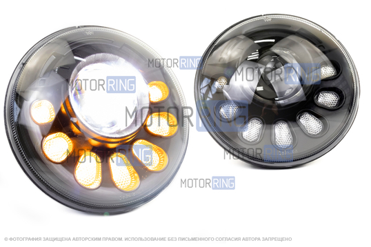 Светодиодные фары ZMB 7 дюймов с повторителем поворотника и ДХО в стиле Салман для ВАЗ 2101, 2102, Лада 4х4, Нива Легенд_1