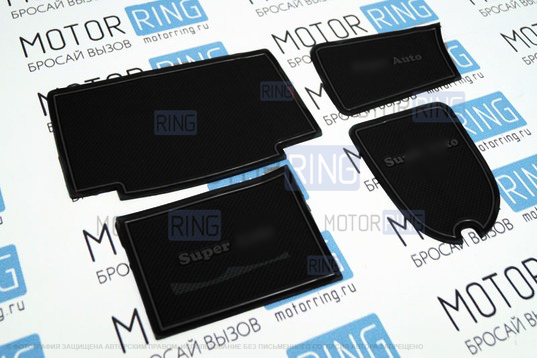 Комплект ковриков панели приборов и консоли Super Auto с черными надписями и окантовкой для ВАЗ 2113-2115_1