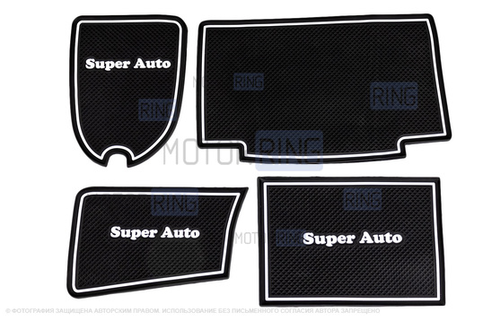 Комплект ковриков панели приборов и консоли Super Auto с белыми фосфоресцентными надписями и окантовкой для ВАЗ 2113-2115