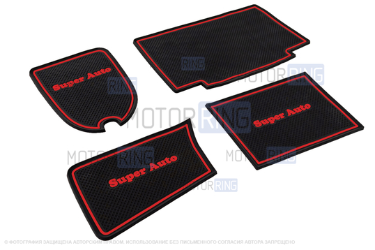 Комплект ковриков панели приборов и консоли Super Auto с красными надписями и окантовкой для ВАЗ 2113-2115_1